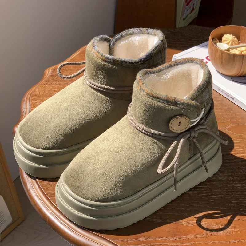 Kids'Casual Shoes Snow Boots Solid color​ Winter Flat Bottom Shoes For Girls Warm Slip-on Anti-slip Off-white Brown Size 26-37