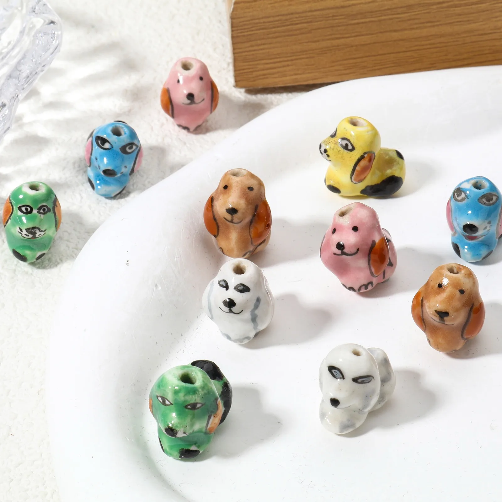 5pcs Multicolor 3D Ceramic Beads Dog Animal Spacer Beads For DIY Jewelry Making Necklace Bracelets For Women Jewelry Findings