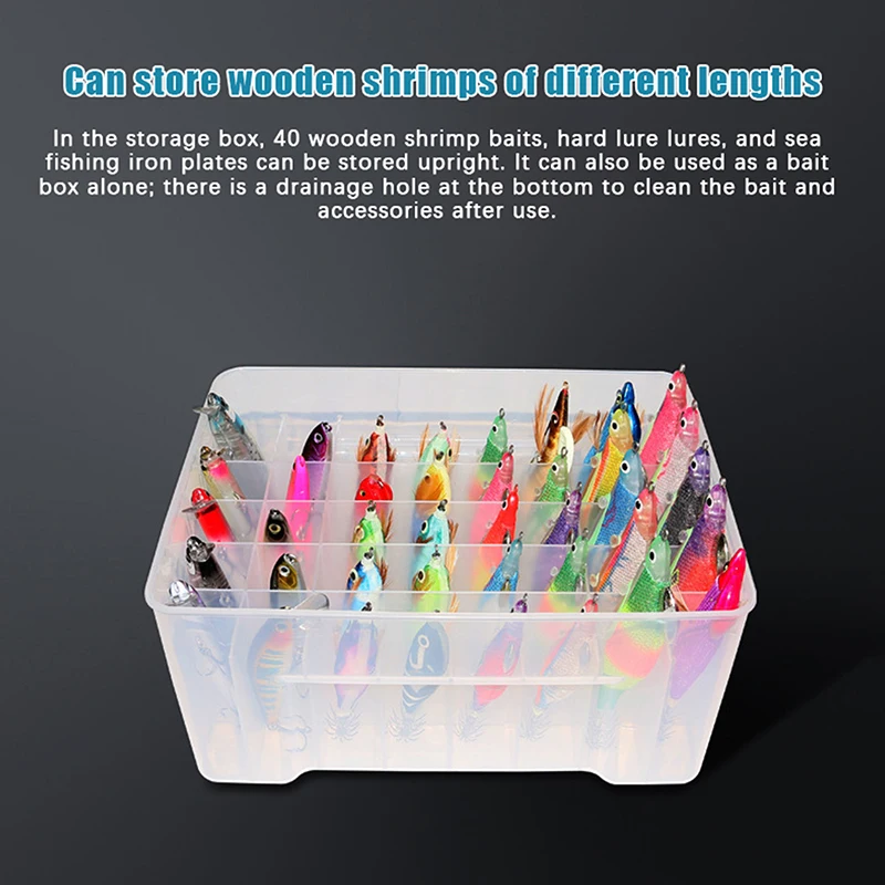 40 Grids Plastic Fishing Tackle Box Lined Box Webfoot Octopus Egi Storage Organizer Box Squid Jig Hard Lure Sea Tool Case