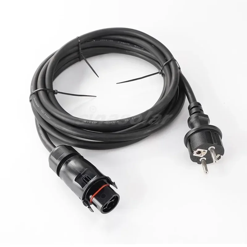 Deye micro-inverse H07RN-F rubber photovoltaic power cord cable with LY01 i-njection-molded European standard Schuko plug.