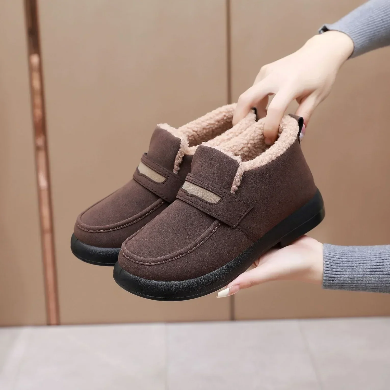 Women's Snow Boots Soft Loafers Women's Winter Korean Casual Warm Short Boots Female Comfort Slip on Flat Cotton Shoes