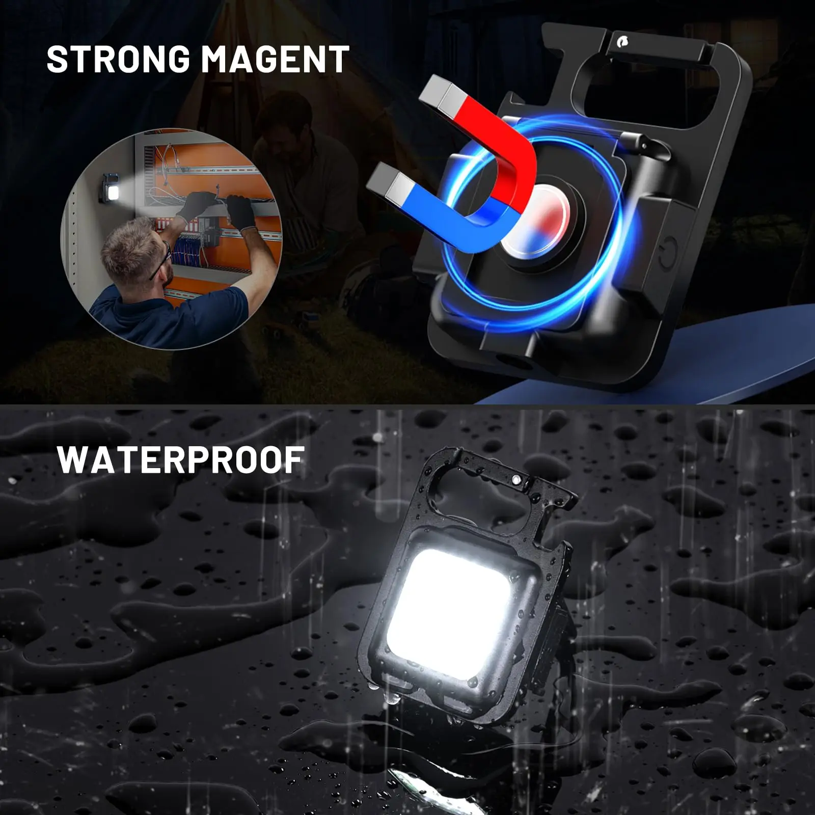 COB Keychain Flashlight 4 Modes Magnetic Base & Bottle Opener Emergency Light for Camping Fishing Walking Portable Work Light