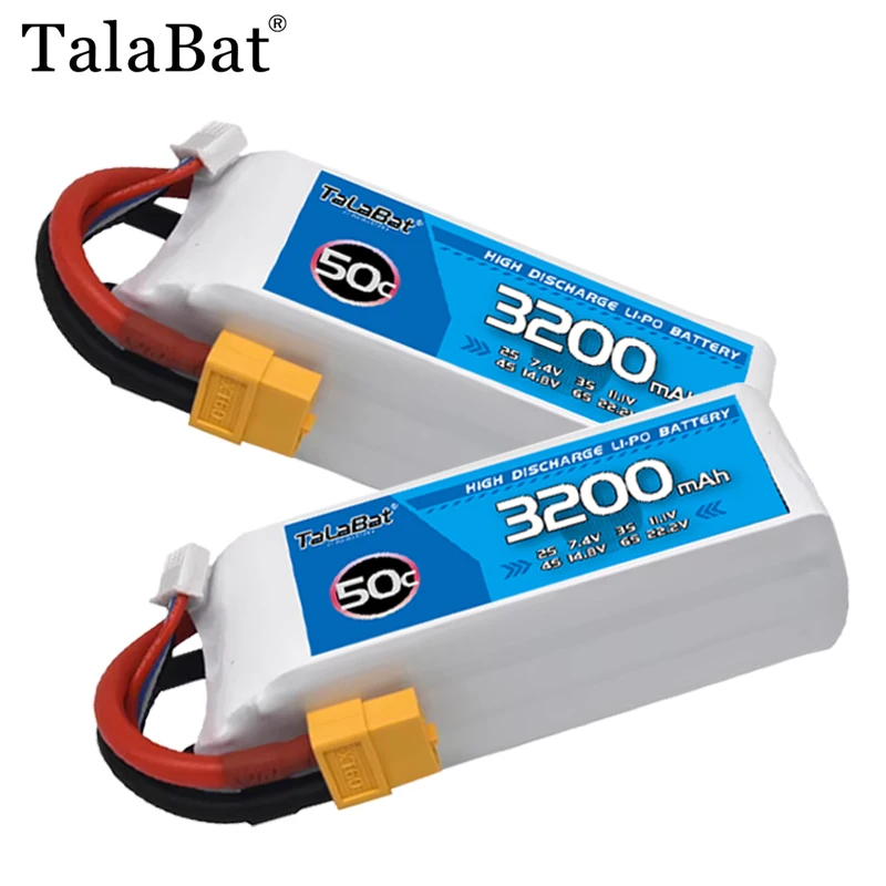 TalaBat 3S Lipo-Akku 50C 3200mAh 11,1V mit T&XT60-Stecker für FPV-Drohne, Flugzeug, RC-Auto, LKW, Boot, RC-Modellteile