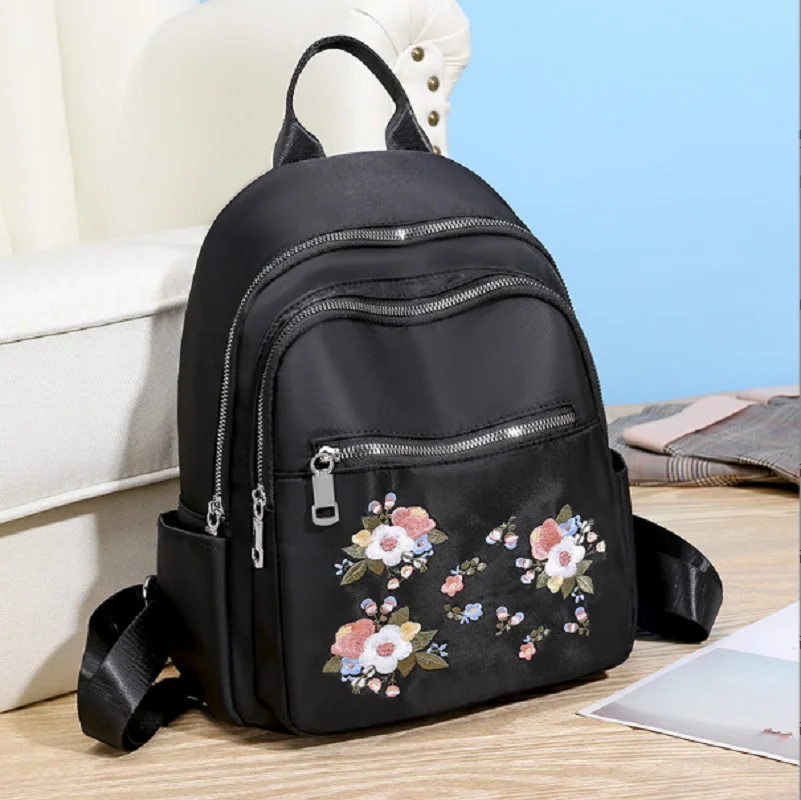 New Fashion Women's Embroidery Flower Waterproof Oxford Backpacks High Capacity Shoulder Bags Totes Crossbody Backpack Schoolbag