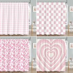 Pink Geometric Shower Curtain Minimalist Stripe Leopard Texture Creative Square Plaid Polyester Fabric Bathroom Decor Curtain