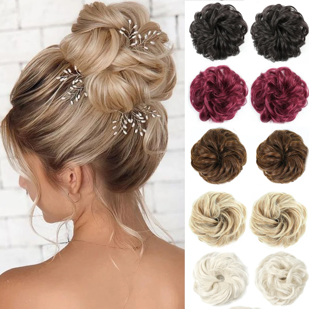 Synthetic Hair Bun Extensions Messy Curly Elastic Hair Scrunchies Hairpiece Synthetic Elegent Curly Chignon Hair for Women