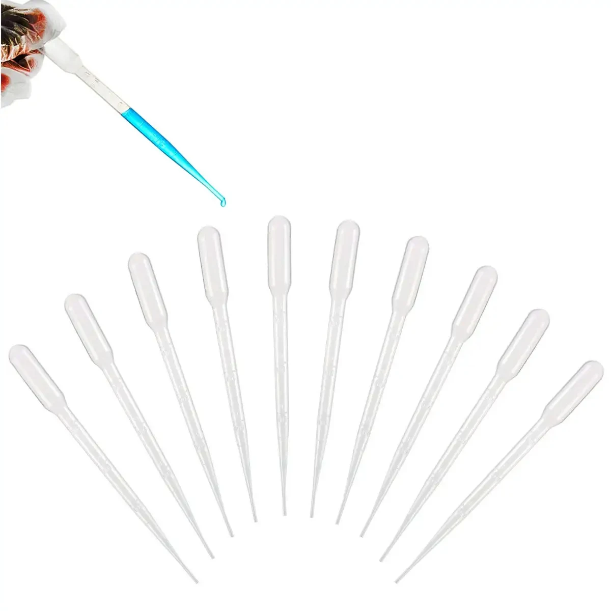 Kit de pipetas graduadas multiusos para transferencia de líquidos, cuentagotas de plástico desechable, herramienta práctica para dispensar líquidos para experimentos de laboratorio y creación de maquillaje