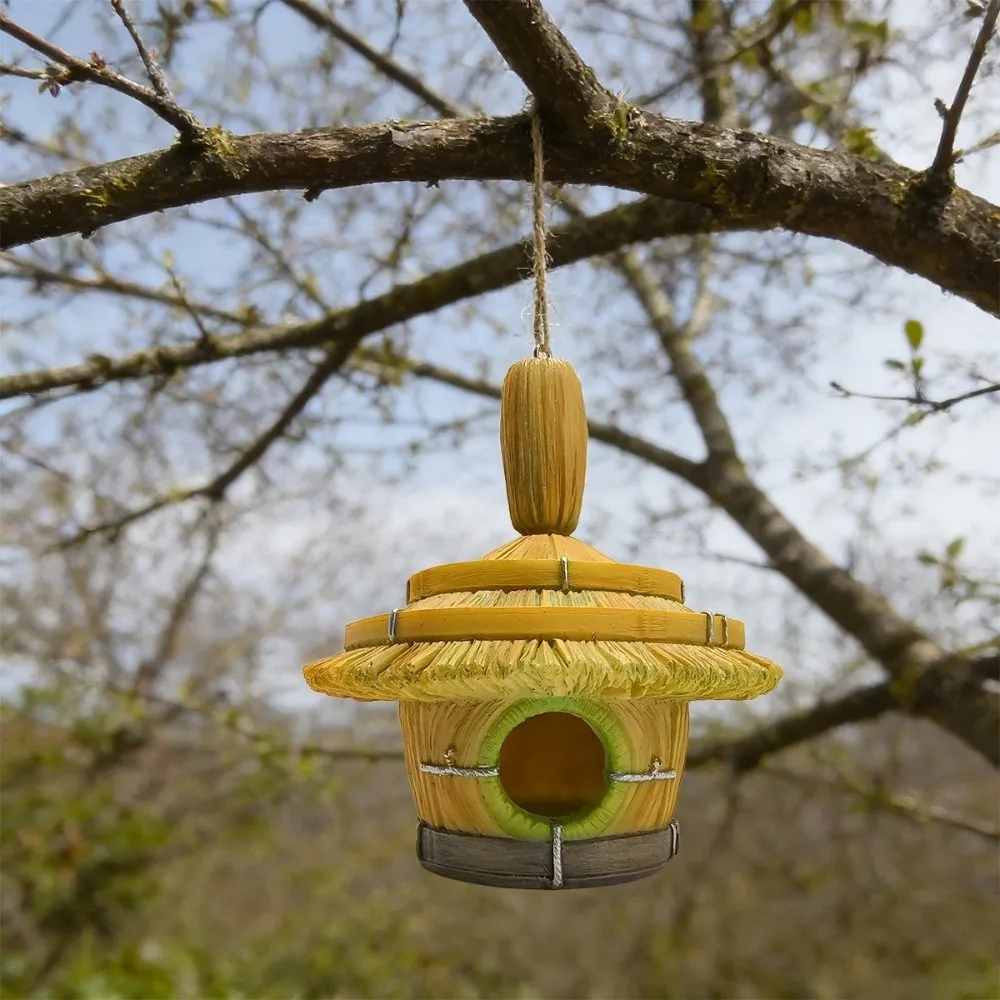 Fake Hand-Woven Simulated Thatched Bird Nest Hangable House Shape Hanging Hummingbird House Bird's Nest Cage Bird Accessories