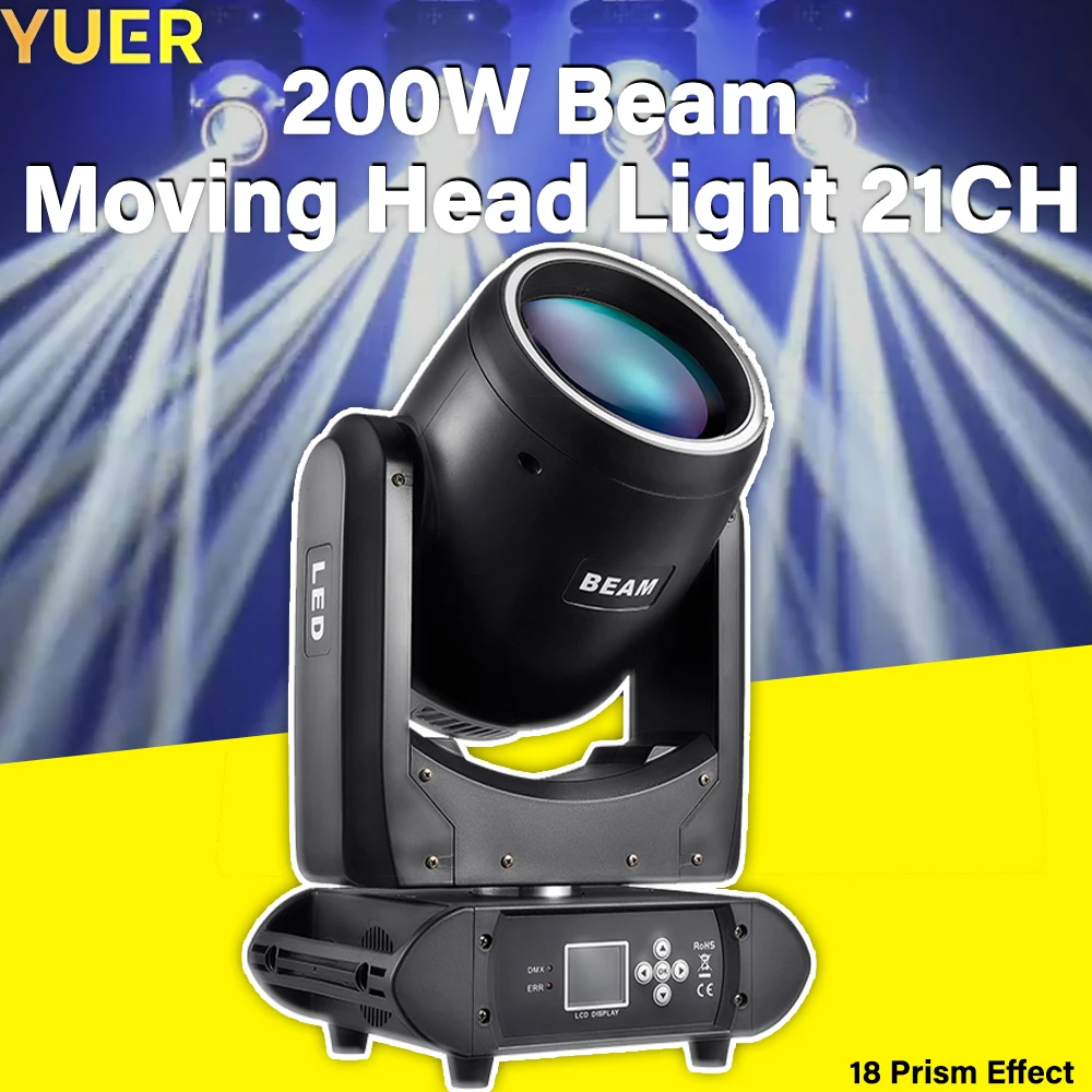 200W RGB LED Moving Head Light DMX512 21 Channels Module Rotating Gobos 7 Color Wheel Focus Prism 15° Beam Angle for DJ Bar Club