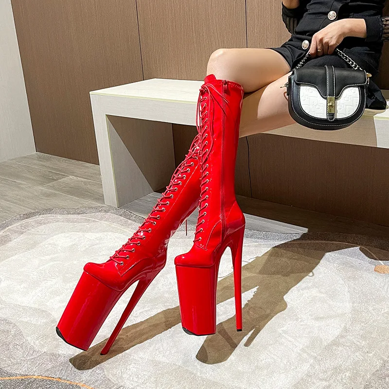 

LAIJIANJINXIA New Classic 26Cm High Heels Red White Black Women's Boots Sexy Knee High Boots Dance Shoes Motorcycle Boots