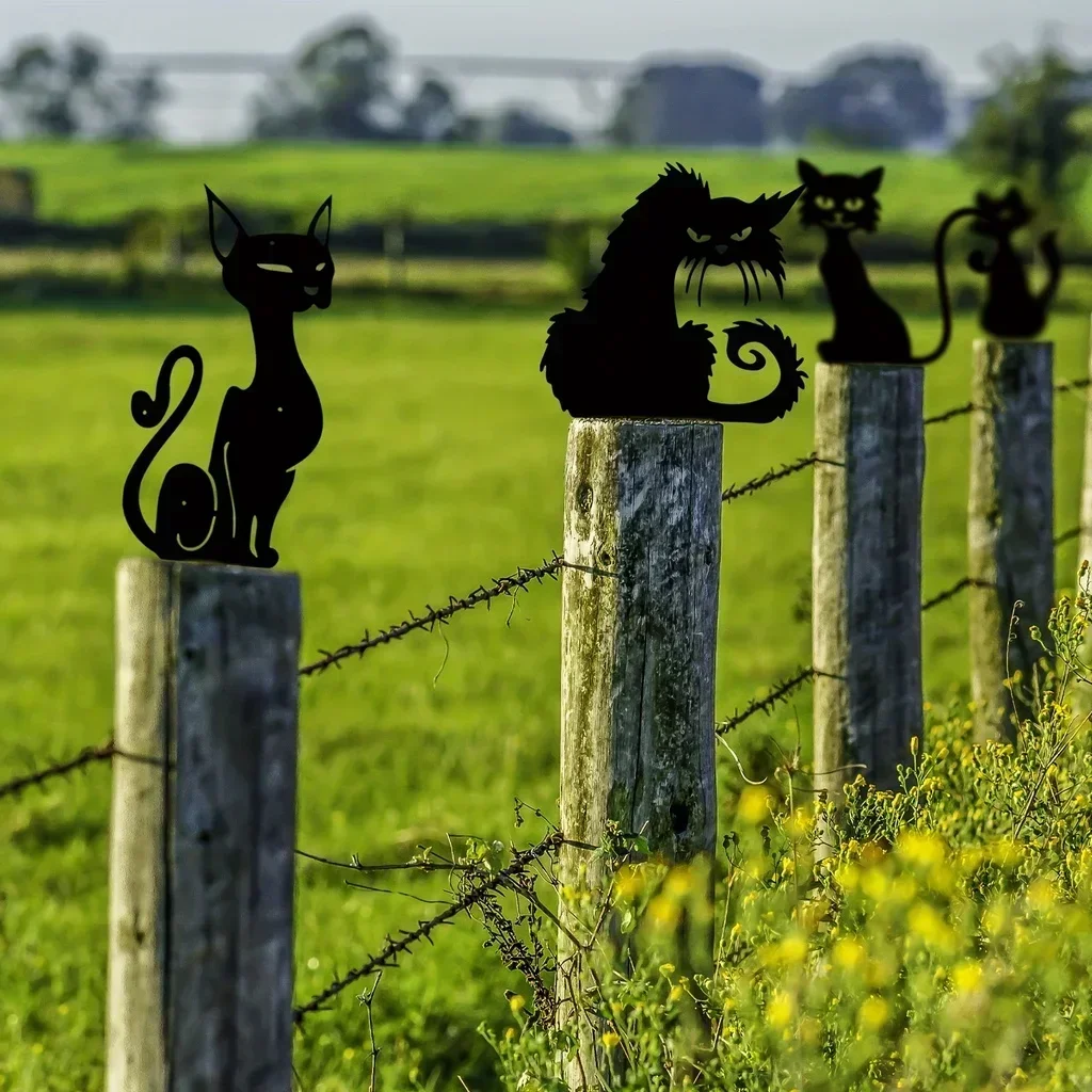 Tiki - Inspired Black Cat Metal Garden Stakes for Home - & - Garden as Charming Silhouette Animal Stakes for Your Garden Decor