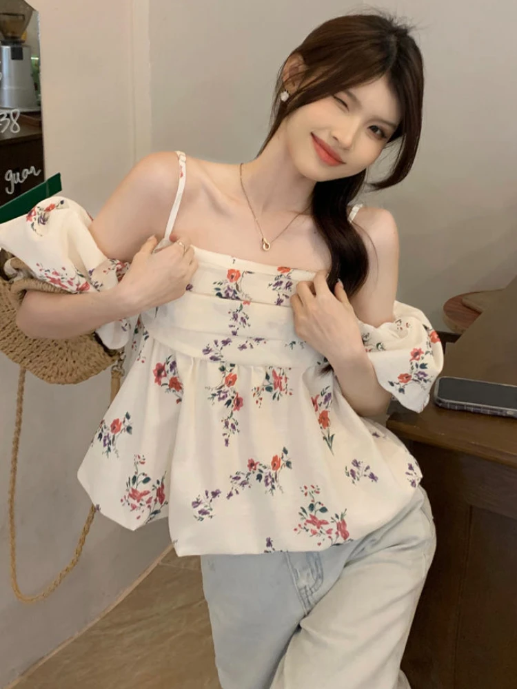 Blouses Women Flowers Folds Creativity Elegant Designed Age-reducing Leisure Korean Style Lovely Popular Stylish All-match Daily