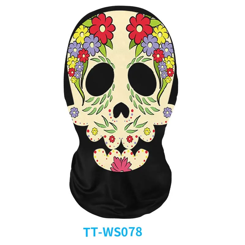 

Party Funny Mesh Headwear Skull Face Digital Print Hooded Hat Outdoor Light Transmittance Visual Sun Protection Mask Pullover Ma