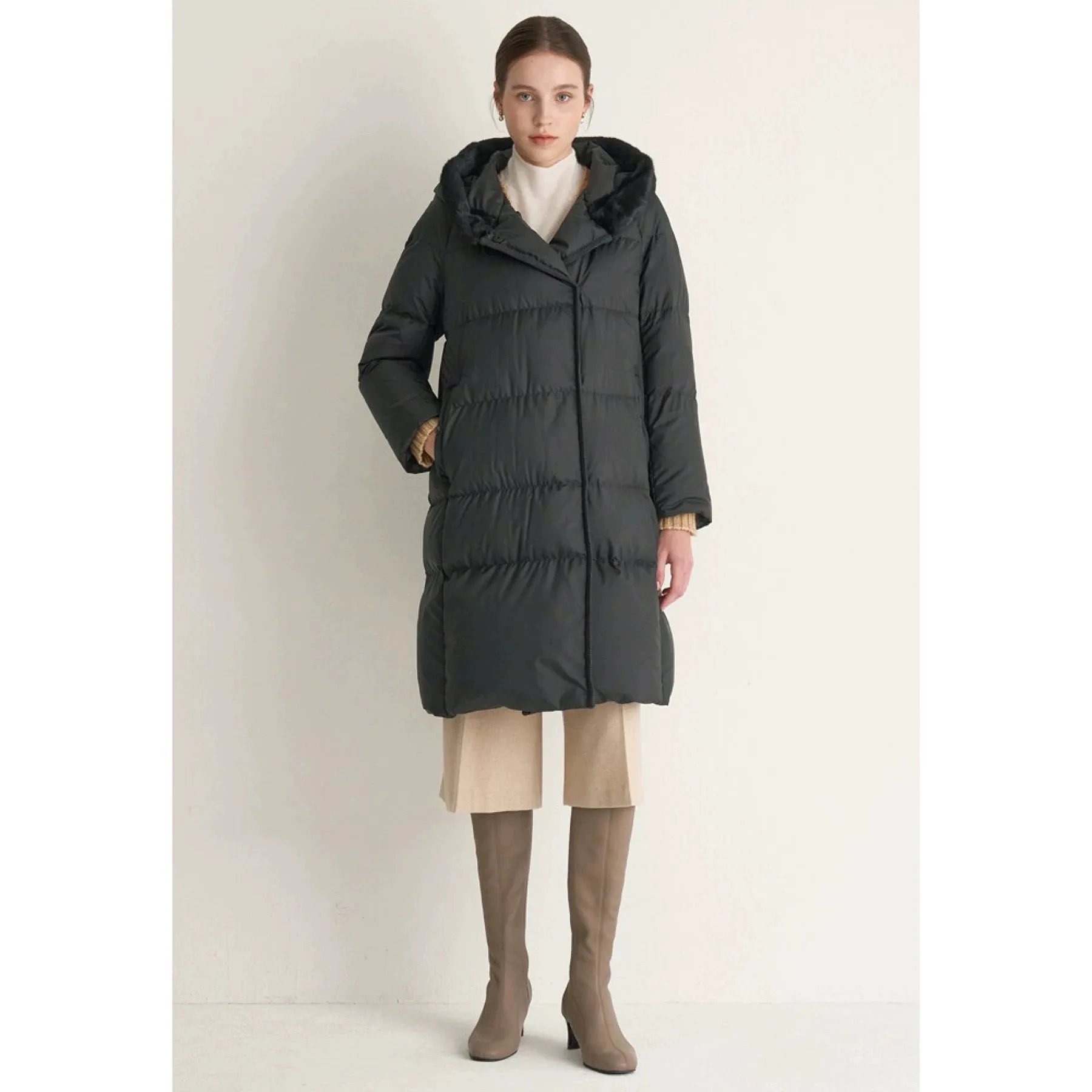 الليمون الجبن MIN25 الشتاء Faion مقنعين الربط تنوعا Thiened متوسطة الطول أوزة أسفل معطف دافئ تخفيف Sle Straig... #3