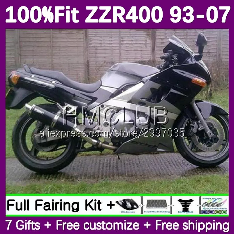 Black Silvery Fairing For KAWASAKI NINJA ZZR400 ZZR 400 122No.0 ZZR-400 93 94 95 96 97 98 99 00 01 02 03 04 05 06 07 Injection