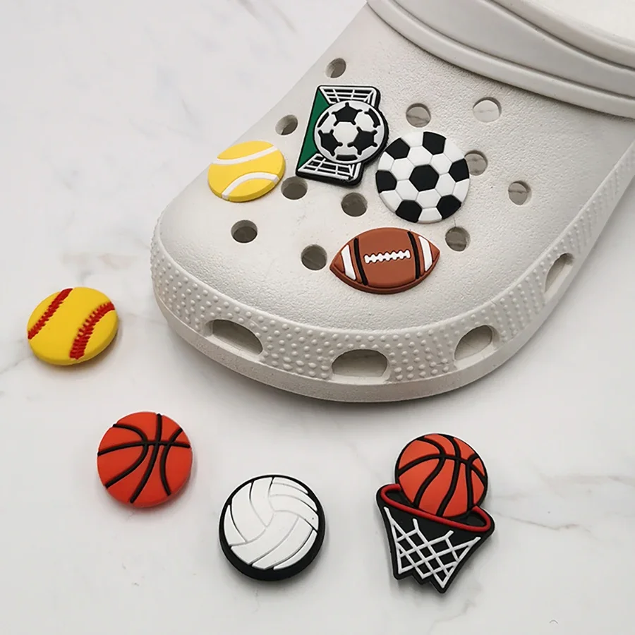 Sports Style PVC Shoe Charm Accessories Shoe Buckle Decoration Basketball Rugby Football Volleyball Clogs Upper Pins Charms Gift