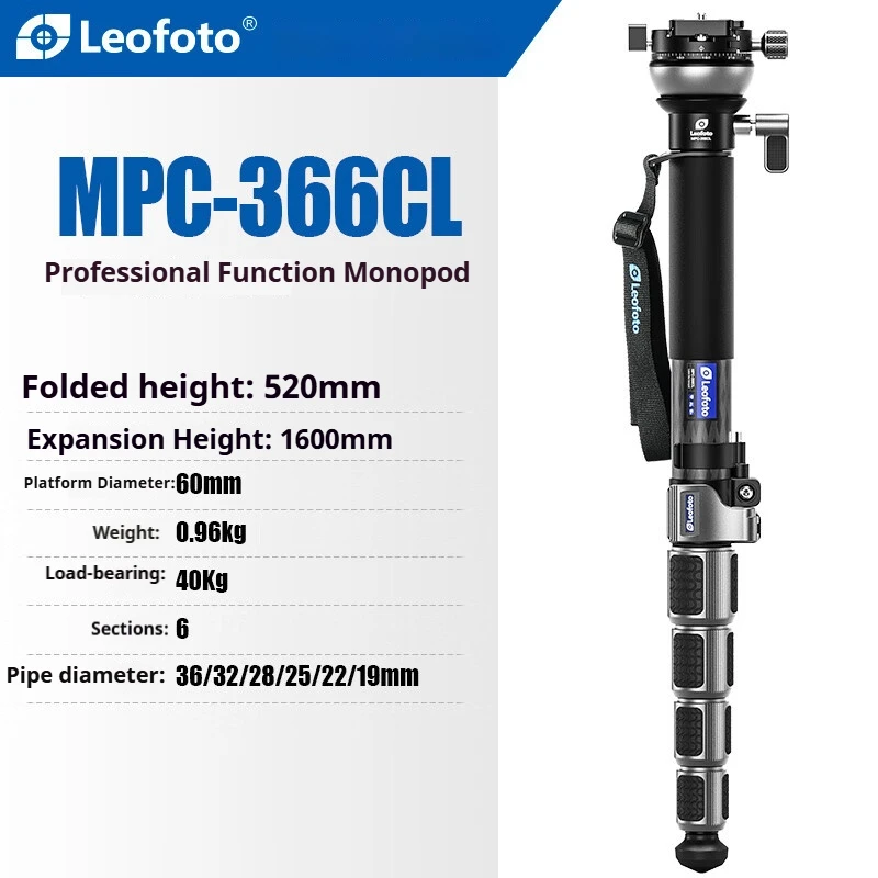 

Leofoto MPC-366C Micro-Adjustable Carbon Fiber Monopod for Photography, Videography, and Hiking [1.6m with Leveling Function]