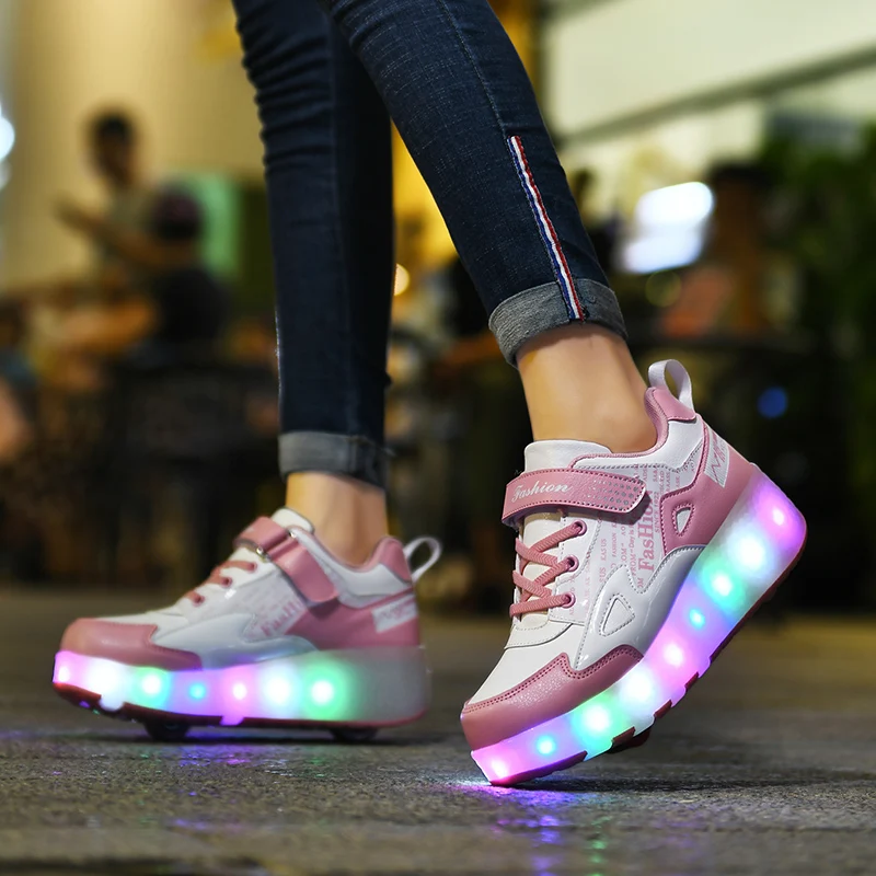 Zapatos de patín de ruedas recargables con luz LED para niños y niñas, zapatillas de deporte informales para correr, deportes al aire libre, regalo