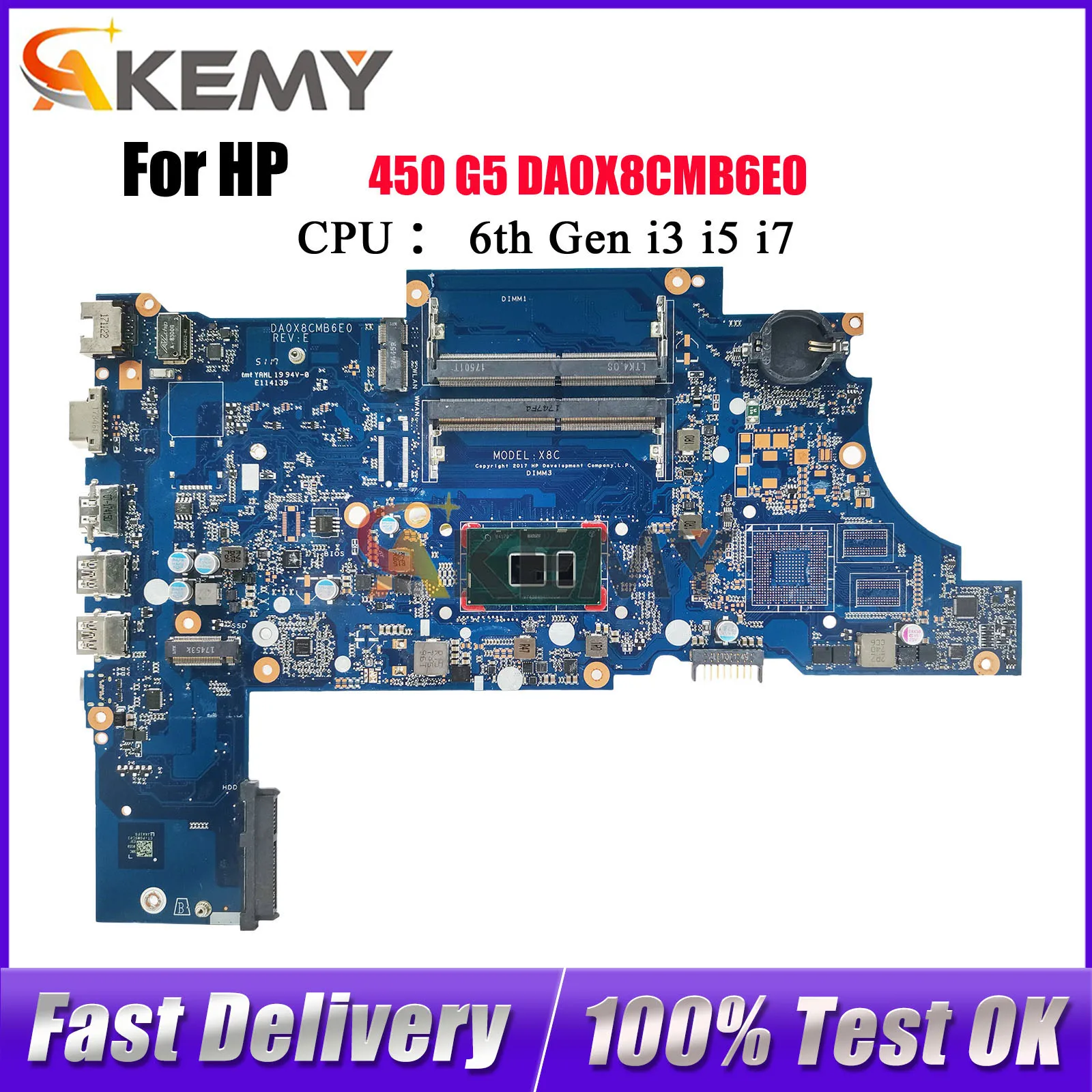 

DA0X8CMB6E0 Материнская плата для ноутбука HP ProBook 450 G5 470 G5 с процессором i3 i5 i7 UMA DDR4 L23103-601 100% полностью протестирована