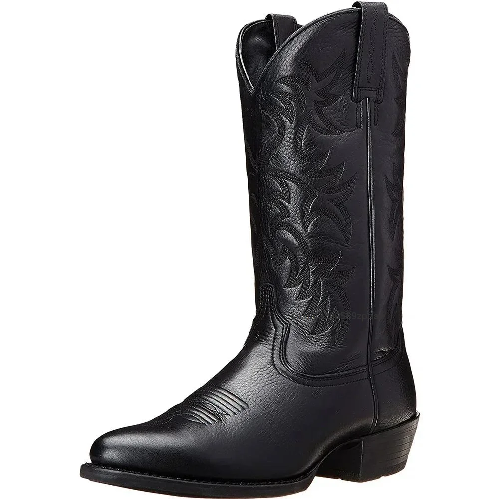Men's Medieval Retro Cosplay Cowboy Boots Embroidered Western Renaissance Mid Tube Knight Bootes Carnival Party Cosplay Shoes