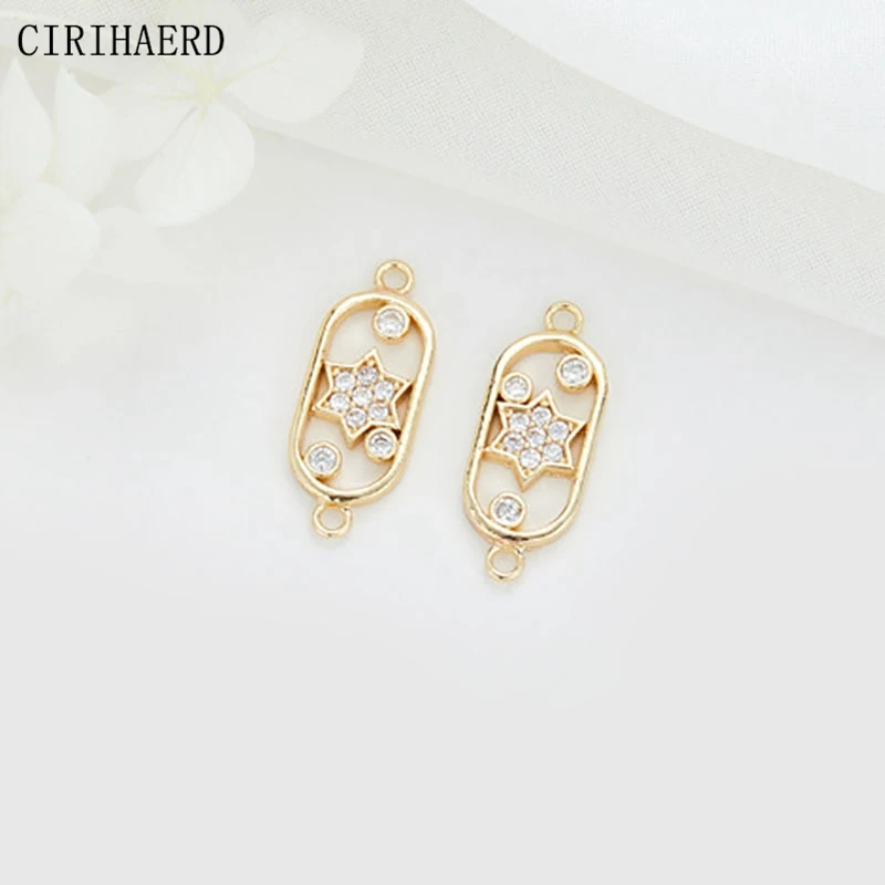 DIY Jewelry Material Connectors 14K Gold Plated Inlaid Zircon Pentagram Heart Double Hanging Connector Jewellery Making Supplies image 6