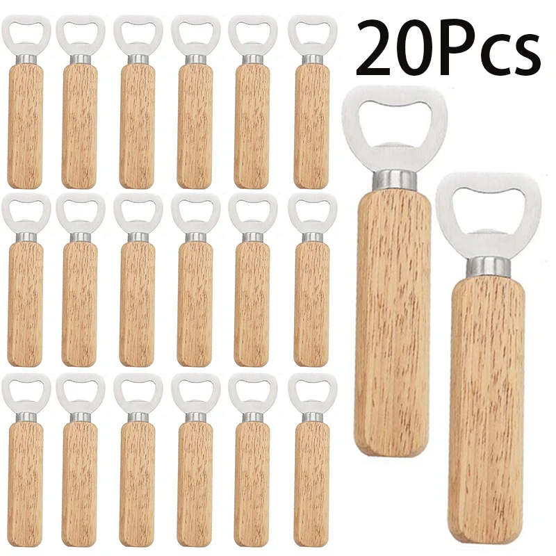 

20Pcs Beer Bottle Opener Stainless Steel Wood Handle Beer Cider Soft Bottle Drinks Cap Openers for Home Bar Restaurant