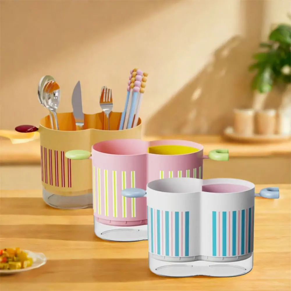 

Plastic 2 Grids Chopstick Cage Detachable Drainable Chopsticks Storage Box Large Capacity with Handle