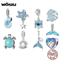 WOSTU 925 Sterling Silver Charm Sea Elves Series Bead Animal Turtle Starfish Pendant Fit Original Bracelet Necklace DIY Jewelry