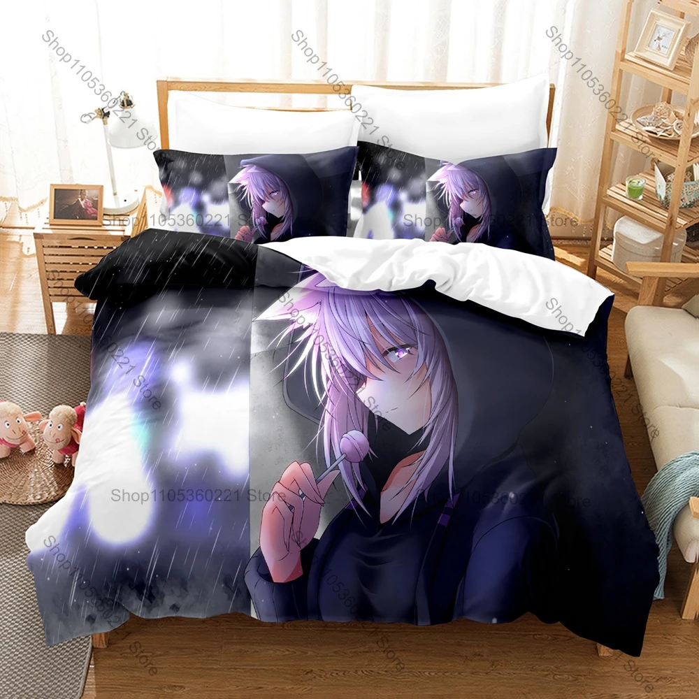 Nekomata Okayu Bedding Set Duvet Cover + 2 Pillowcases Hololive JP Cat Girl Vtuber Onigiri Lazy Kitty Anime Bedroom Decor