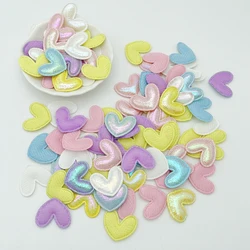 100Pcs 25*22mm Shiny Leather Heart Patches Appliques for Clothes Hat Sewing Supplies DIY Headwear Hair Bow Decor