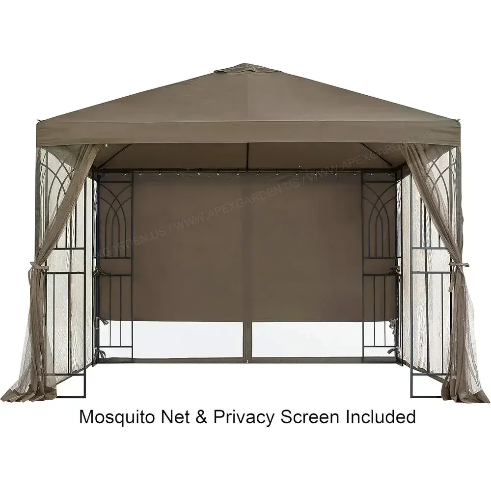 Sympy II 10ft x 10ft Outdoor Gazebo with Netting, Privacy Curtains, and Planter Holders