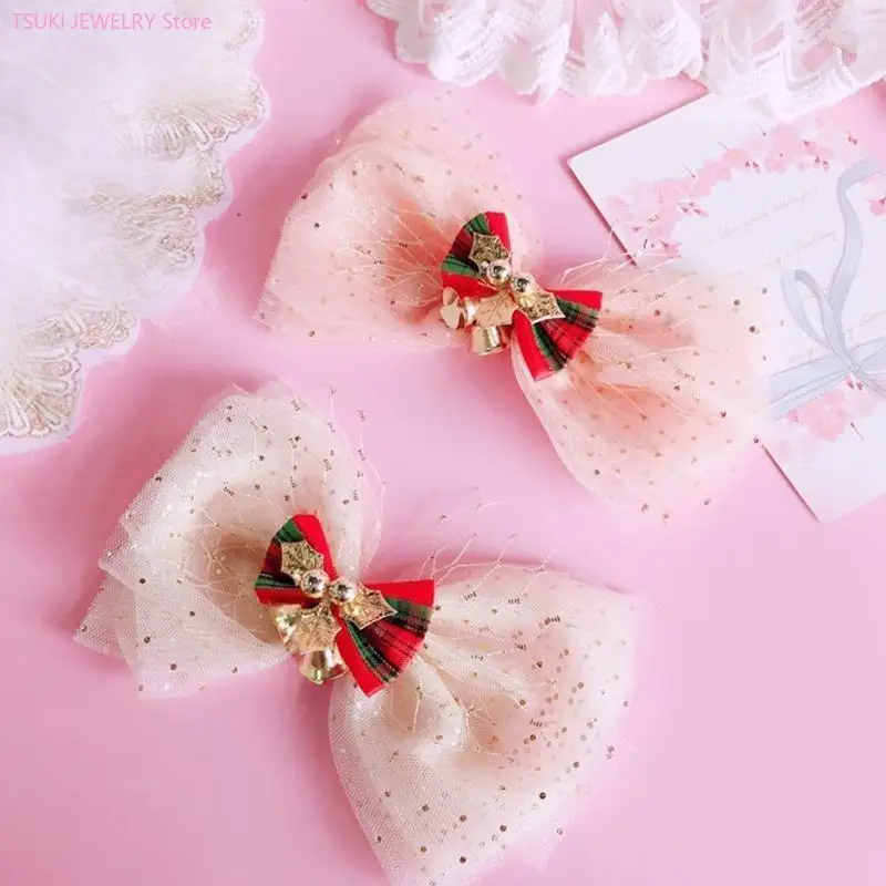 62KE Bowknot Barrettes Mesh Bow Hair Clips Christmas Large Bow Hairpin for Women
