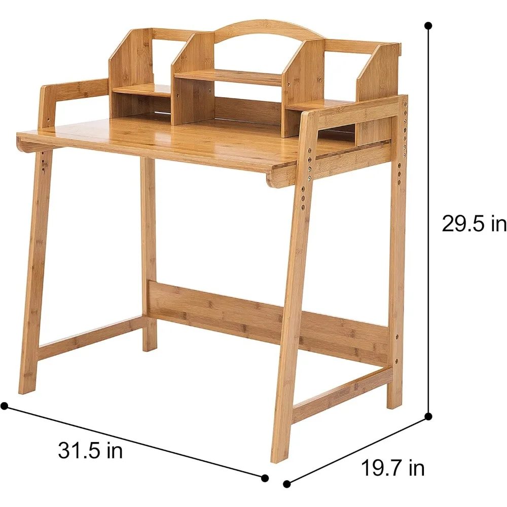 UNICOO-Altura ajustável Bambu Conjunto de Mesa e Cadeira para Crianças, Crianças Estudo Mesa e Cadeira Set, Natureza-01