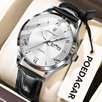 Reloj de pulsera POEDAGAR clásico de lujo para hombre, reloj de negocios de cuero con fecha y semana, relojes de cuarzo luminosos resistentes al agua a la moda para hombre