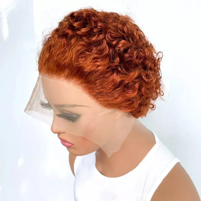 Short Bob Pixie Cut Wig 13X1 Lace Front Orange Wig For Women Perruque Bresillienne Cheap Remy Hair Transparent Lace Wig Sale