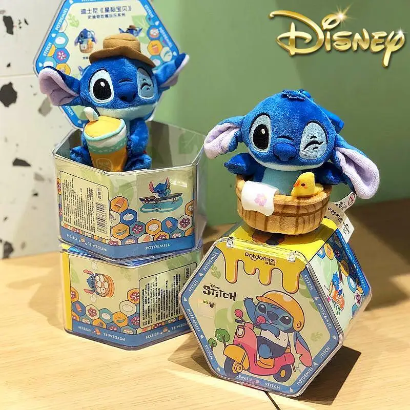 Genuine Disney Stitch Eat, Drink and Play Series Blind Box Milk Tea Cup Hot Spring Plush Doll School Bag Key Chain Pendant Birth