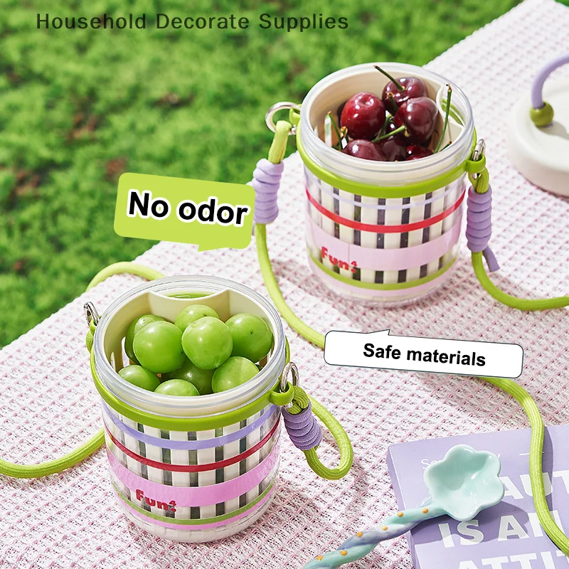 Double Layer Salad Cup Breakfast Cup With Fork Lanyard Multifunctional Drainage Fruit Box Portable Leakproof Food Container