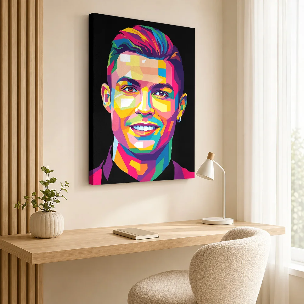 Cristiano Ronaldo Pop Art Portrait Canvas Print Poster Custom Sports Portrait Wall Art for Game Room Decor Gift for Collectors