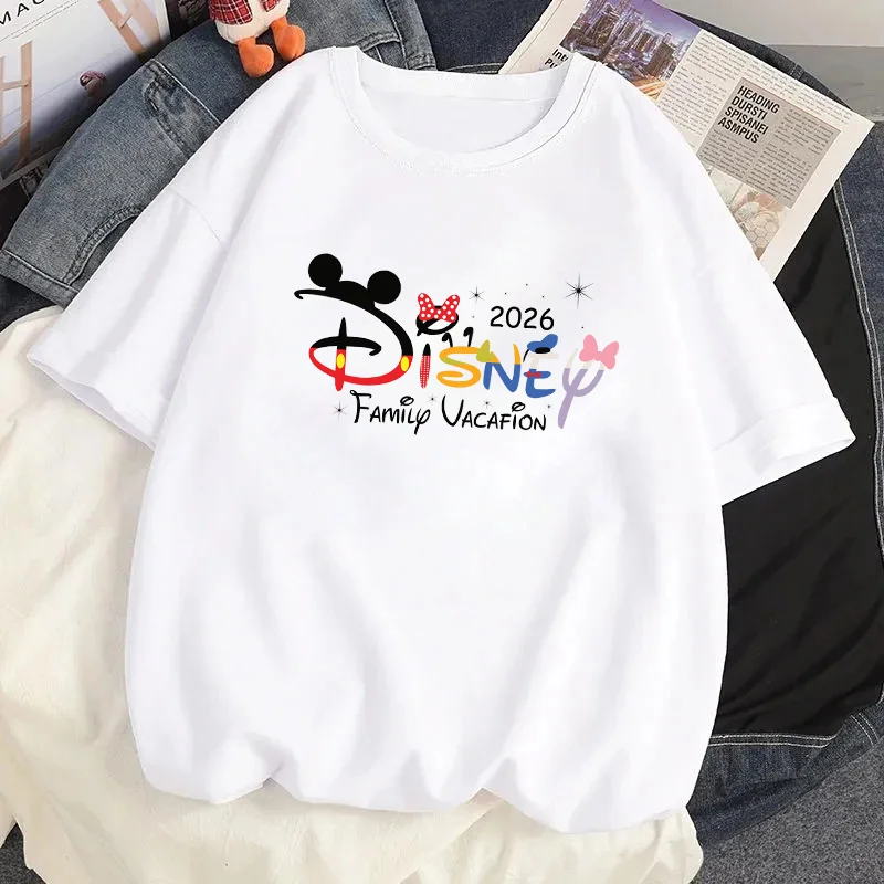 2026ชายMickey Mouse My First Disney Tripพิมพ์เสื้อยืดผู้หญิงฤดูร้อนลําลองแขนสั้นStreetwear Tเสื้อเสื้อผ้าTops