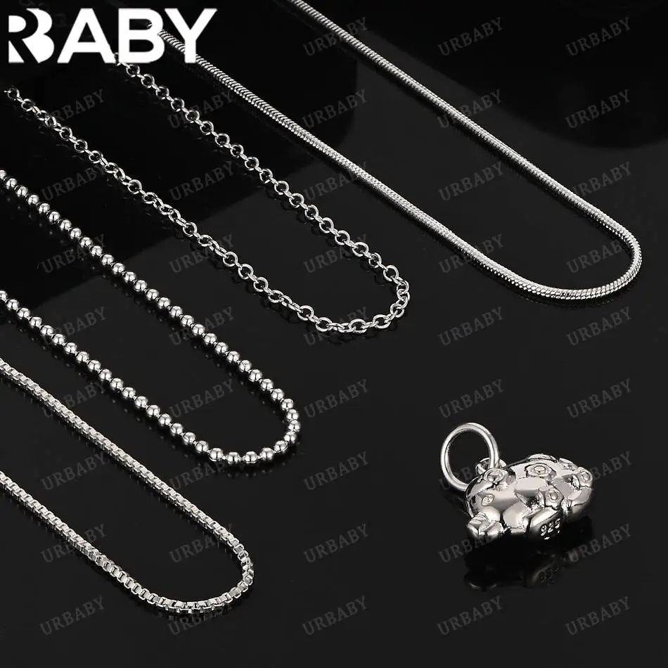 

URBABY 40-75cm 925 Sterling Silver Lucky Pig Pendant Necklace For Women Men Charm Trend Birthday Gifts Fashion Party
