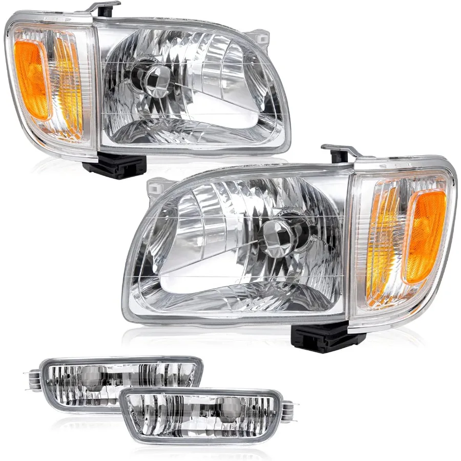 

Headlight Assembly Set for 20012004 Tacoma with Bumper Light for Driver and Passenger Side Chrome Housing featuring Amber Refl