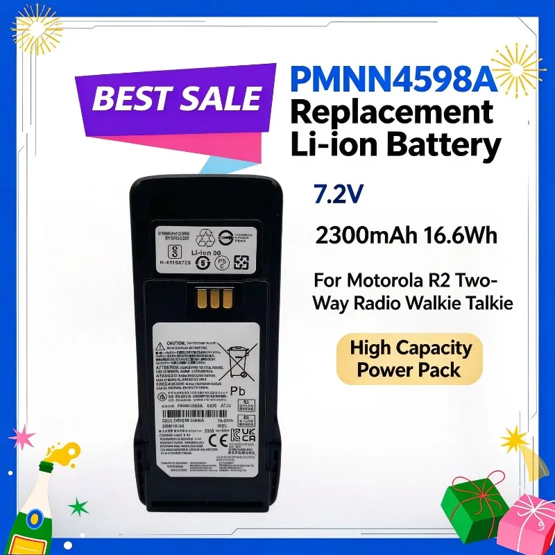 PMNN4598A 7.2V 2300mAh 16.6Wh Replacement Li-ion Battery for Motorola R2 Two-Way Radio Walkie Talkie, High Capacity Power Pack