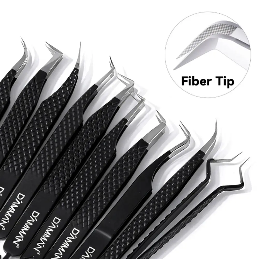 

Large Flat Clamp Head Eyelash Tweezer Fiber Tip Anti-slip Grid Lash Tweezers with Box Makeup Tools Eyelash Extensions Tweezers