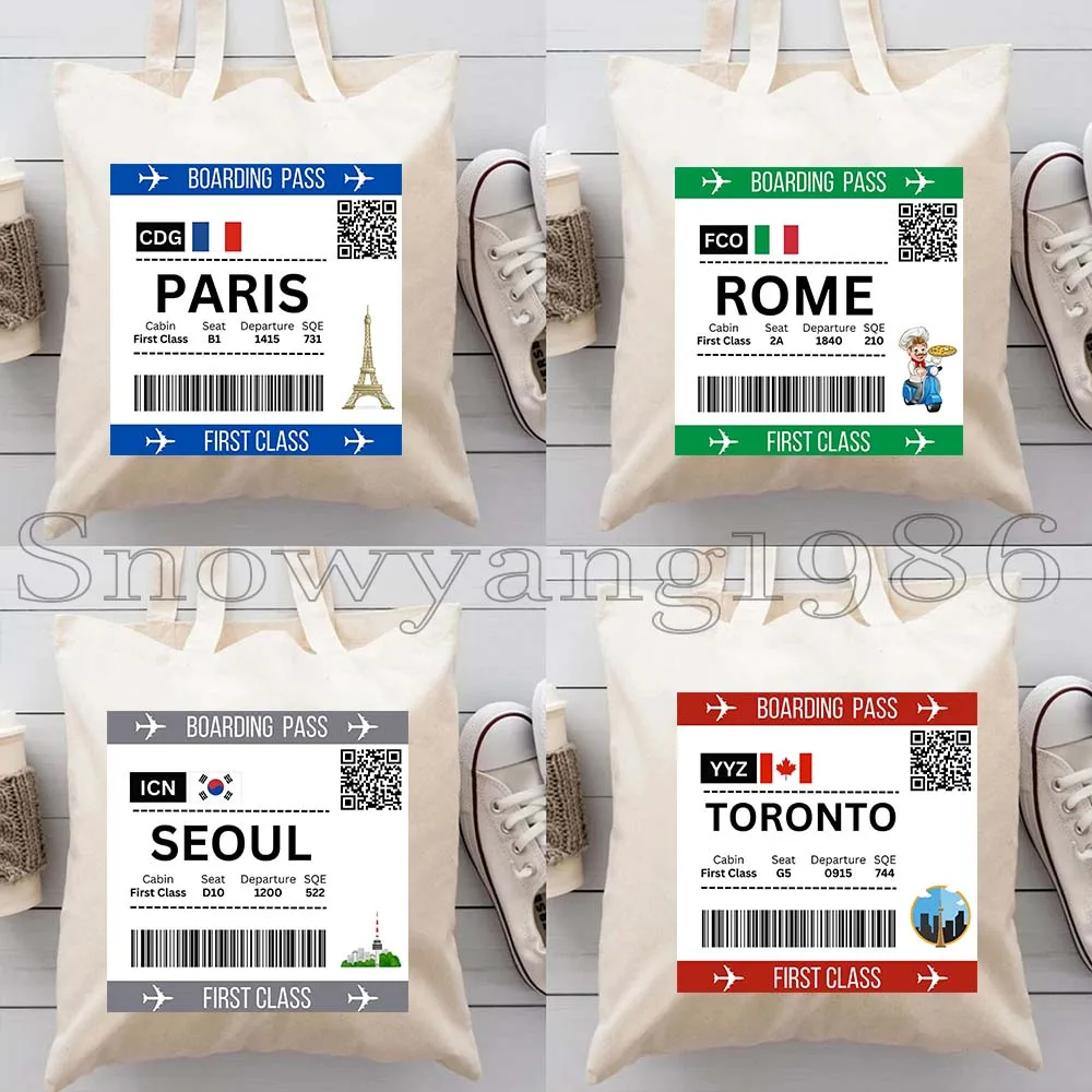 

4PCS New York Rome Paris London Athens Bangkok Berlin Brussels Dubai Dublin Kyiv Madrid Moscow Boarding Pass Tote Bag Handbag