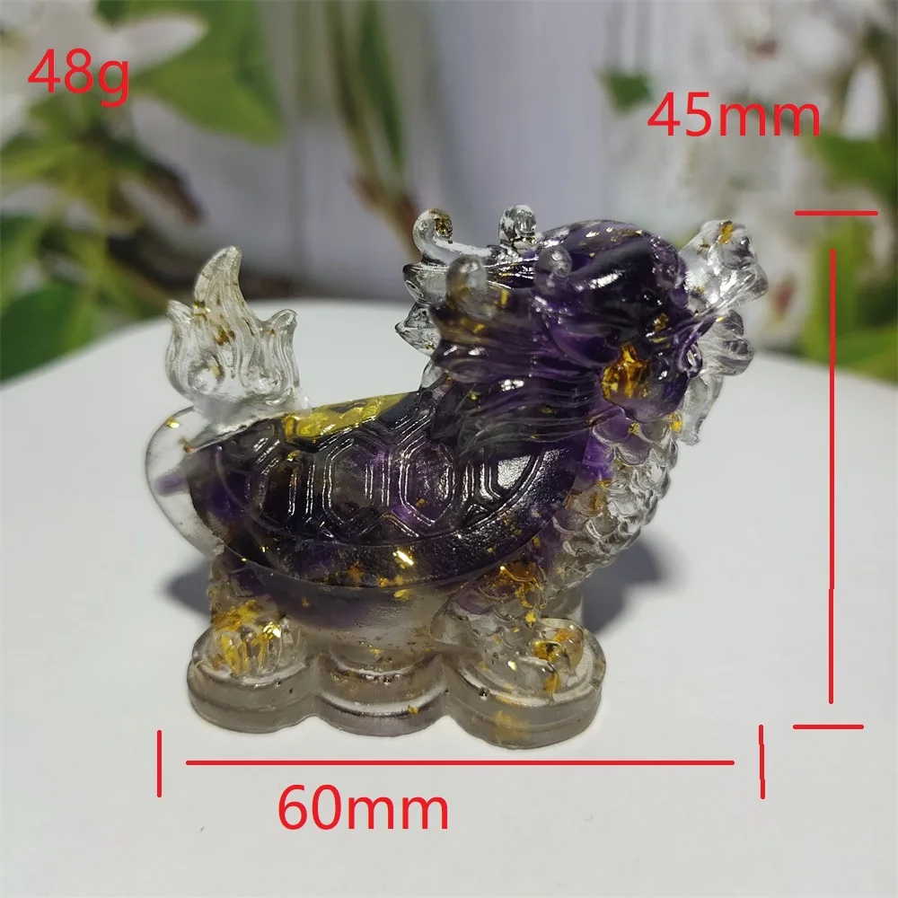 Natural Amethyst  Resin Chips  Dragon Turtle Stones and Minerals Fengshui Reiki Desk Home Decoration