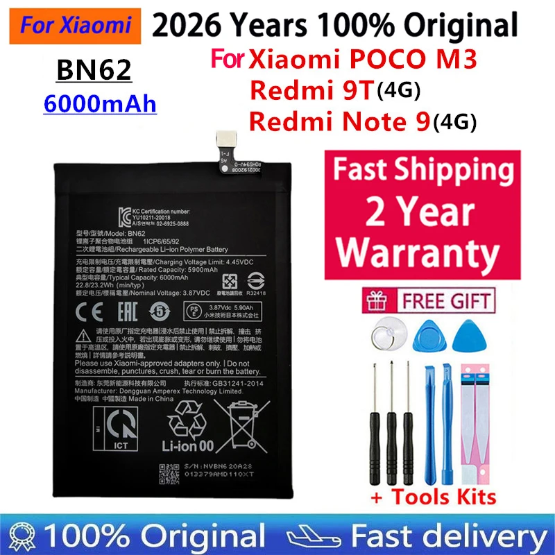 Original Bateria For Xiaomi Redmi Note 10S 10X 11 11E 7 8 8T 9 9 9T 9S 10 Lite Mi 10T 12 12X K30S Pro POCO X4 M3 UItra Battery view 5