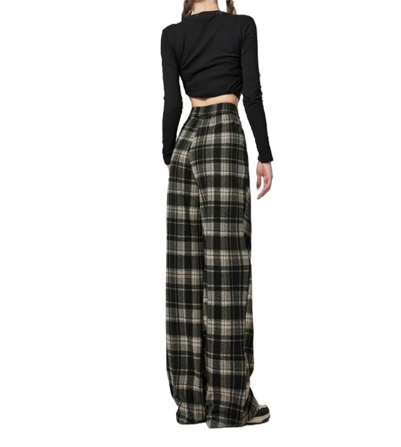 

Wide-leg Plaid Retro High-waisted Lazy Casual Narrow Straight Leg Pants