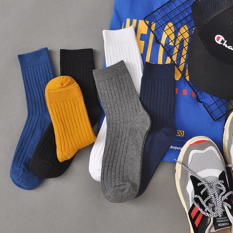 New men's business socks solid color strip sweat absorption pattern men's mid-tube socks