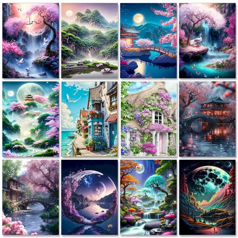 SDOYUNO Diamond Painting Dream Landscape Full Square/Round Mosaic Waterfall Flower 5D DIY Paintings For Interior