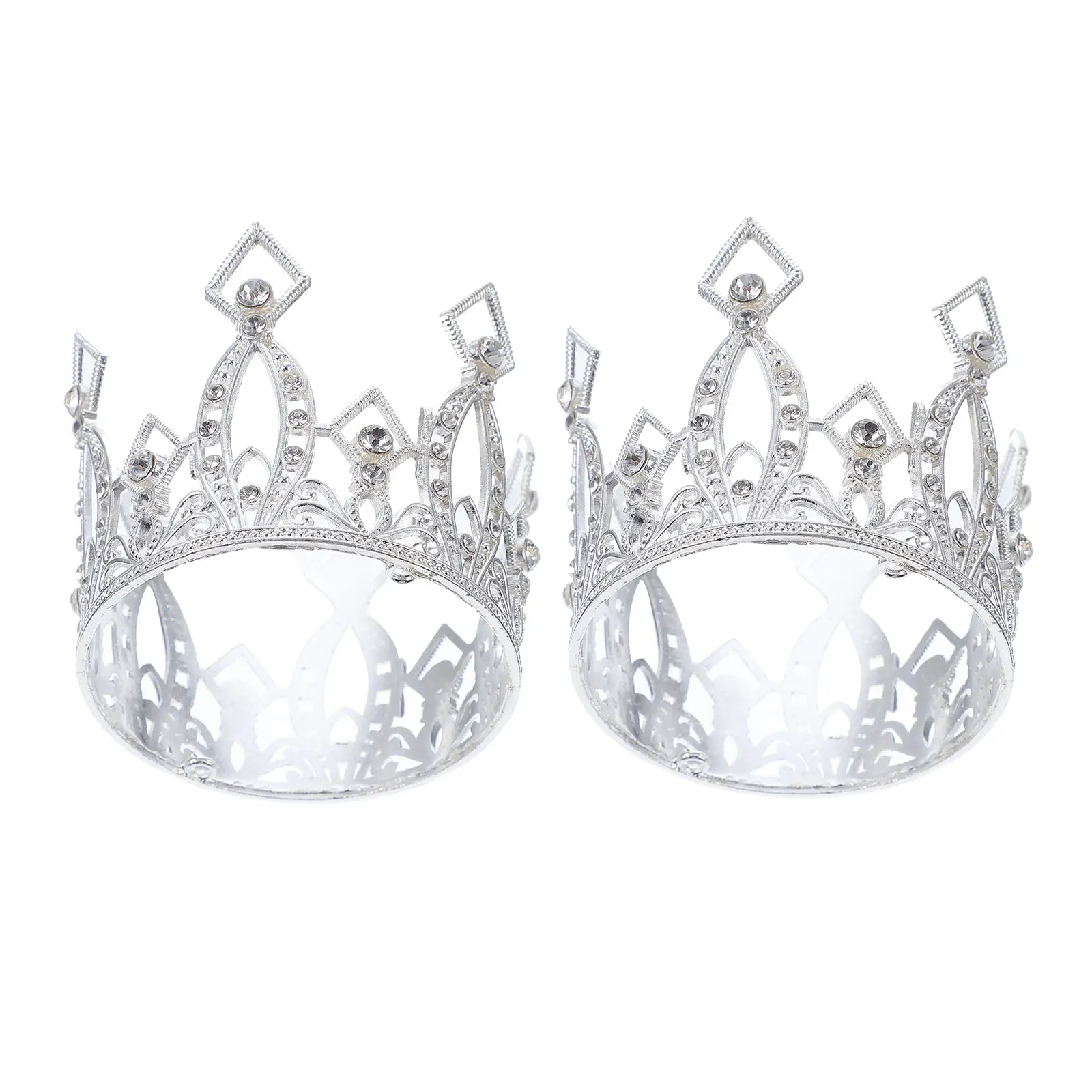 

2Pcs Decoration Silver Mini Cake Topper for Birthday Cake Decor Baking Ornament Party Headdress for Kids Girls Gift